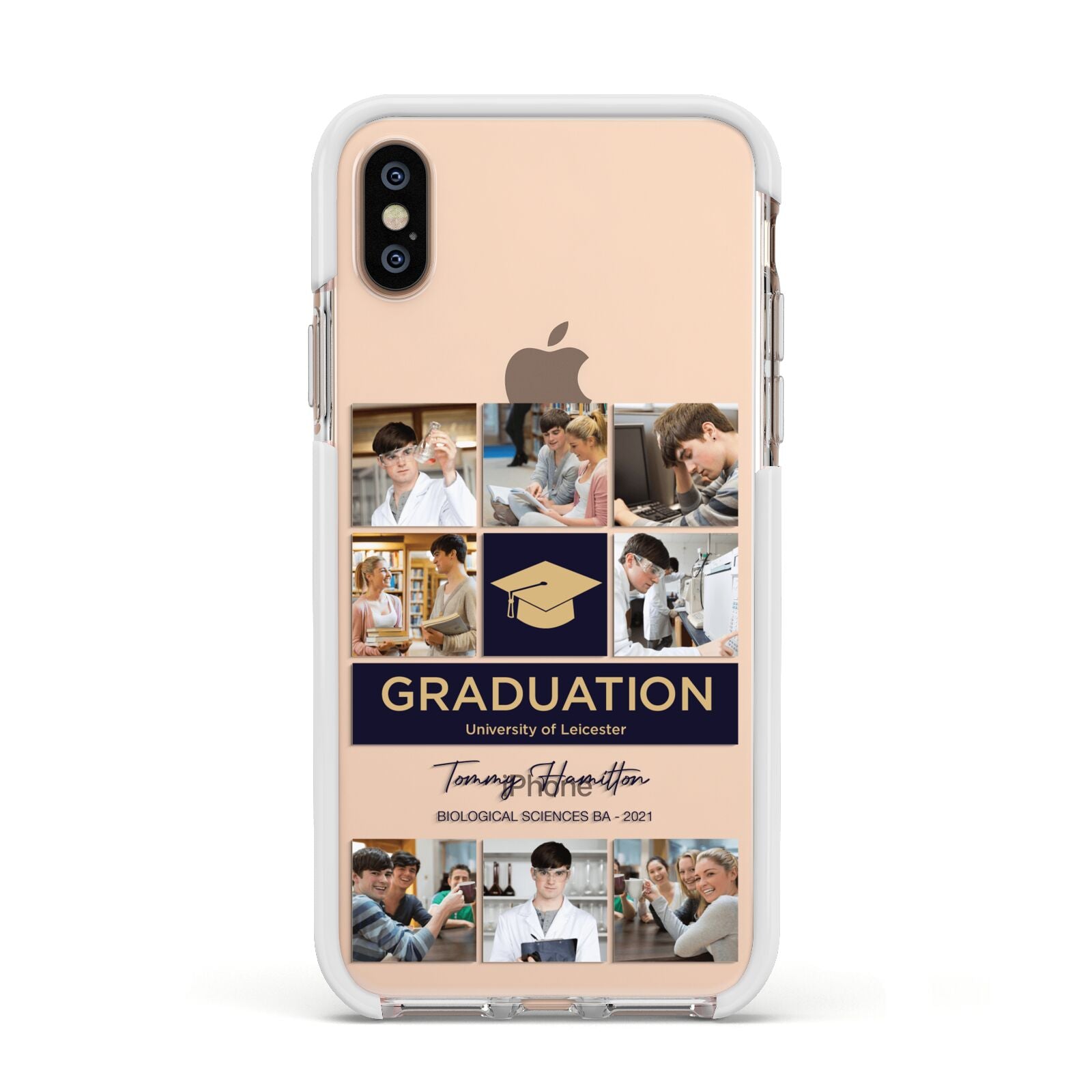 Graduation Personalised Photos Apple iPhone Xs Impact Case White Edge on Gold Phone