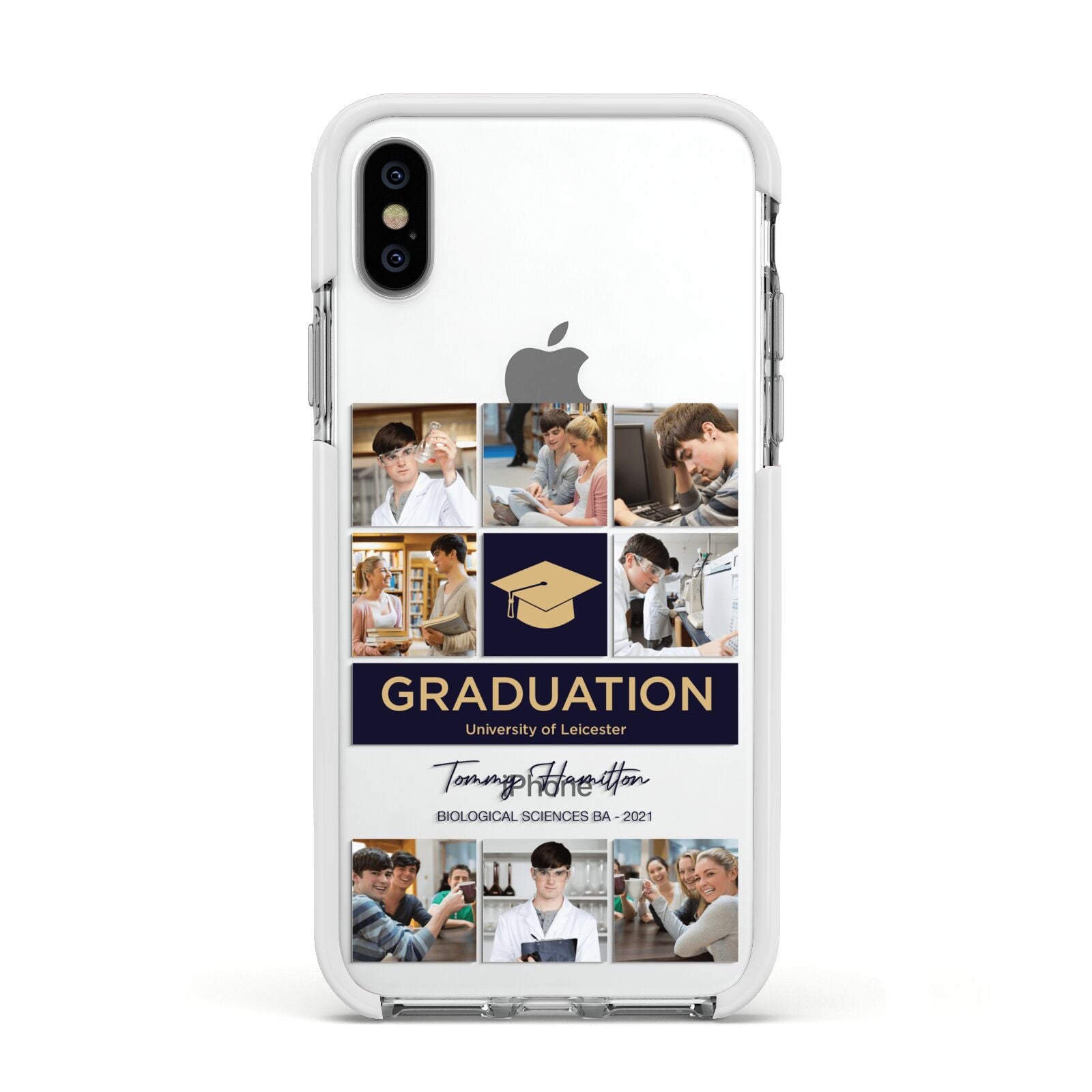 Graduation Personalised Photos Apple iPhone Xs Impact Case White Edge on Silver Phone