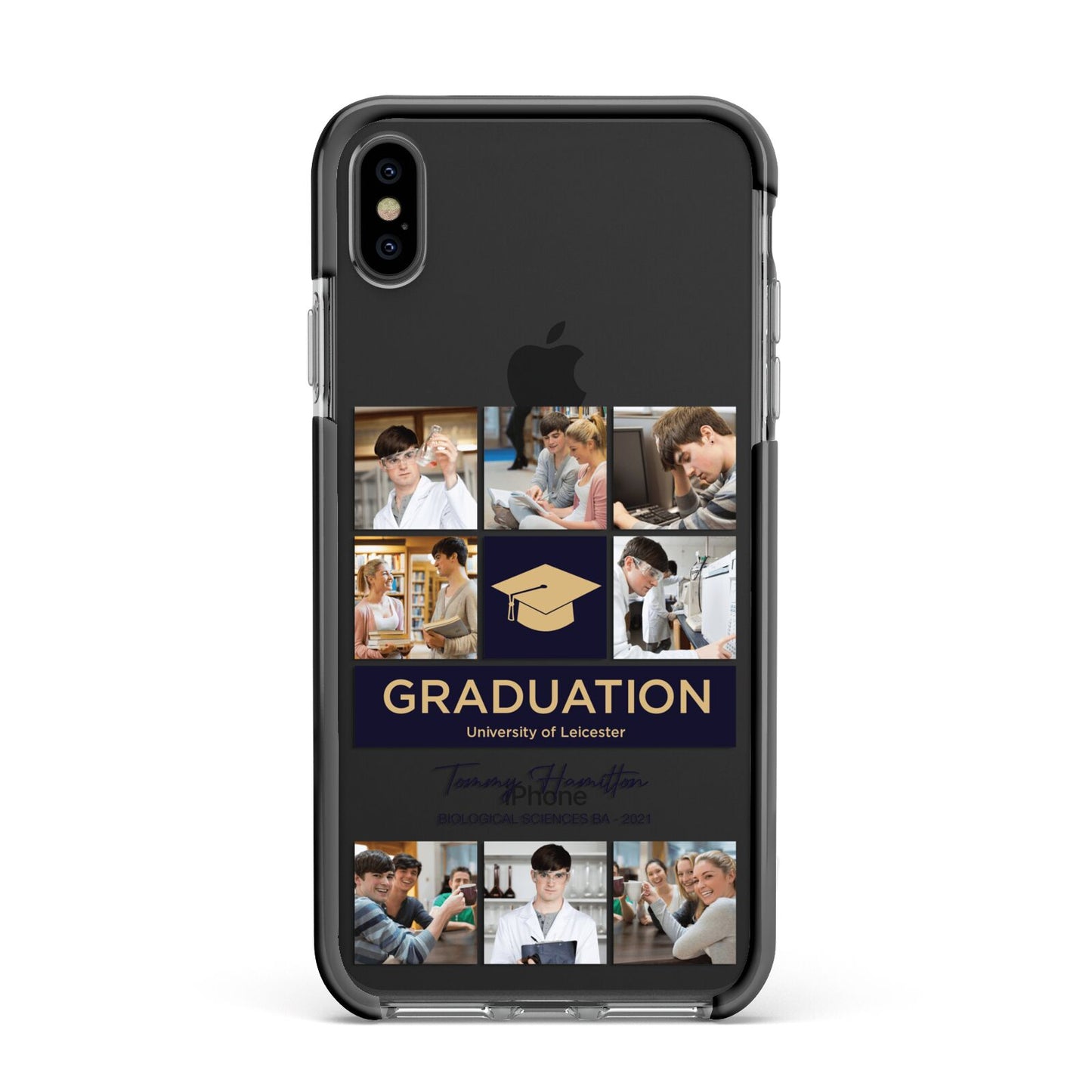 Graduation Personalised Photos Apple iPhone Xs Max Impact Case Black Edge on Black Phone