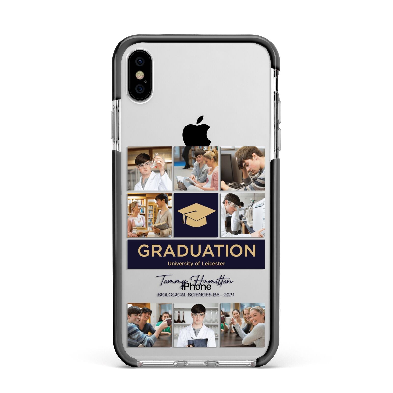 Graduation Personalised Photos Apple iPhone Xs Max Impact Case Black Edge on Silver Phone