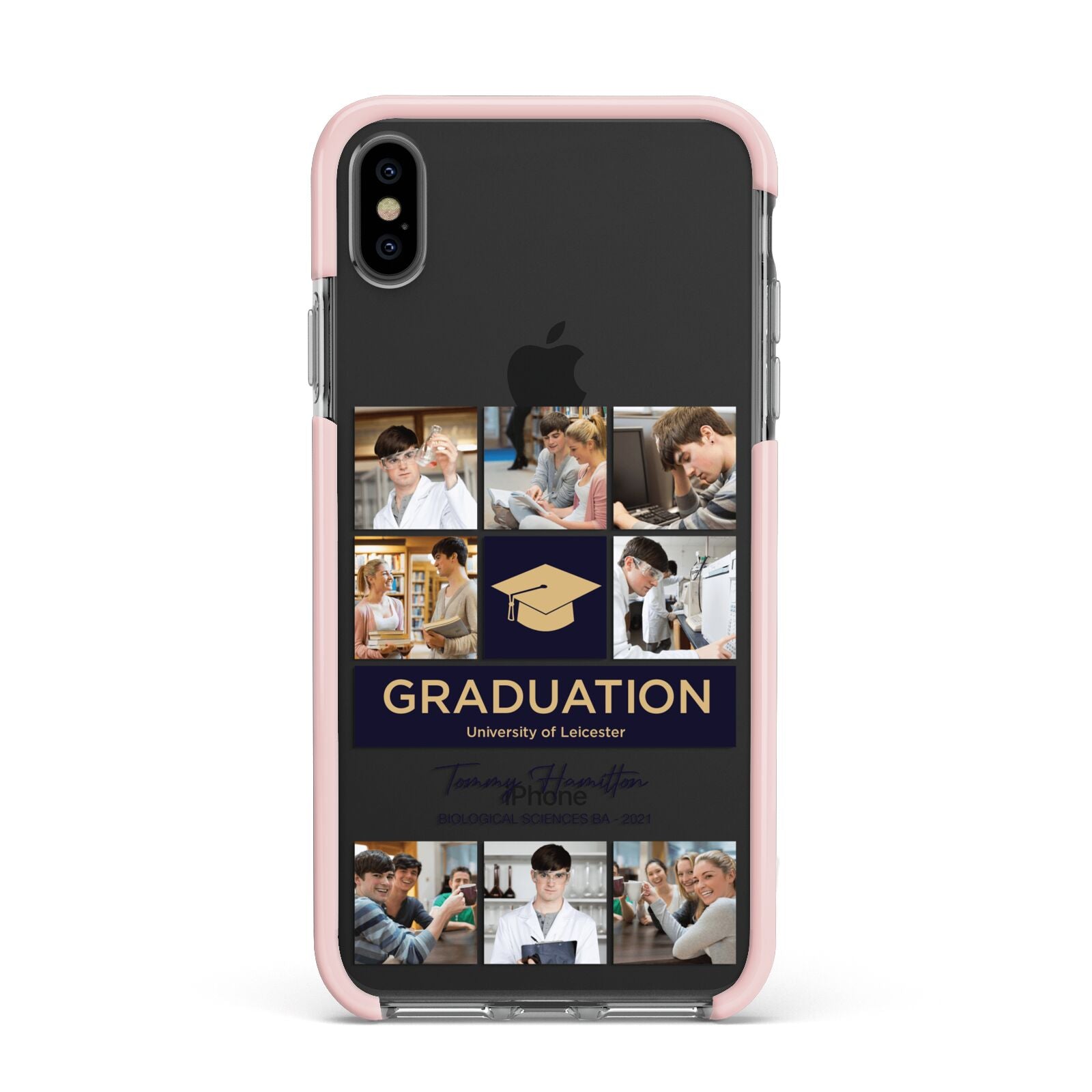 Graduation Personalised Photos Apple iPhone Xs Max Impact Case Pink Edge on Black Phone