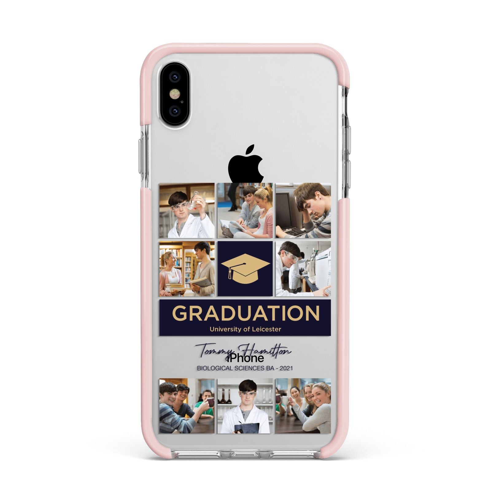 Graduation Personalised Photos Apple iPhone Xs Max Impact Case Pink Edge on Silver Phone