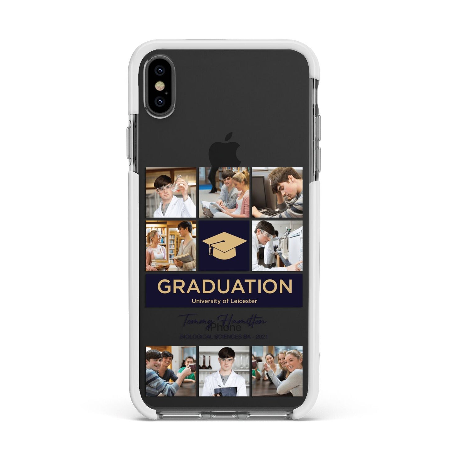 Graduation Personalised Photos Apple iPhone Xs Max Impact Case White Edge on Black Phone