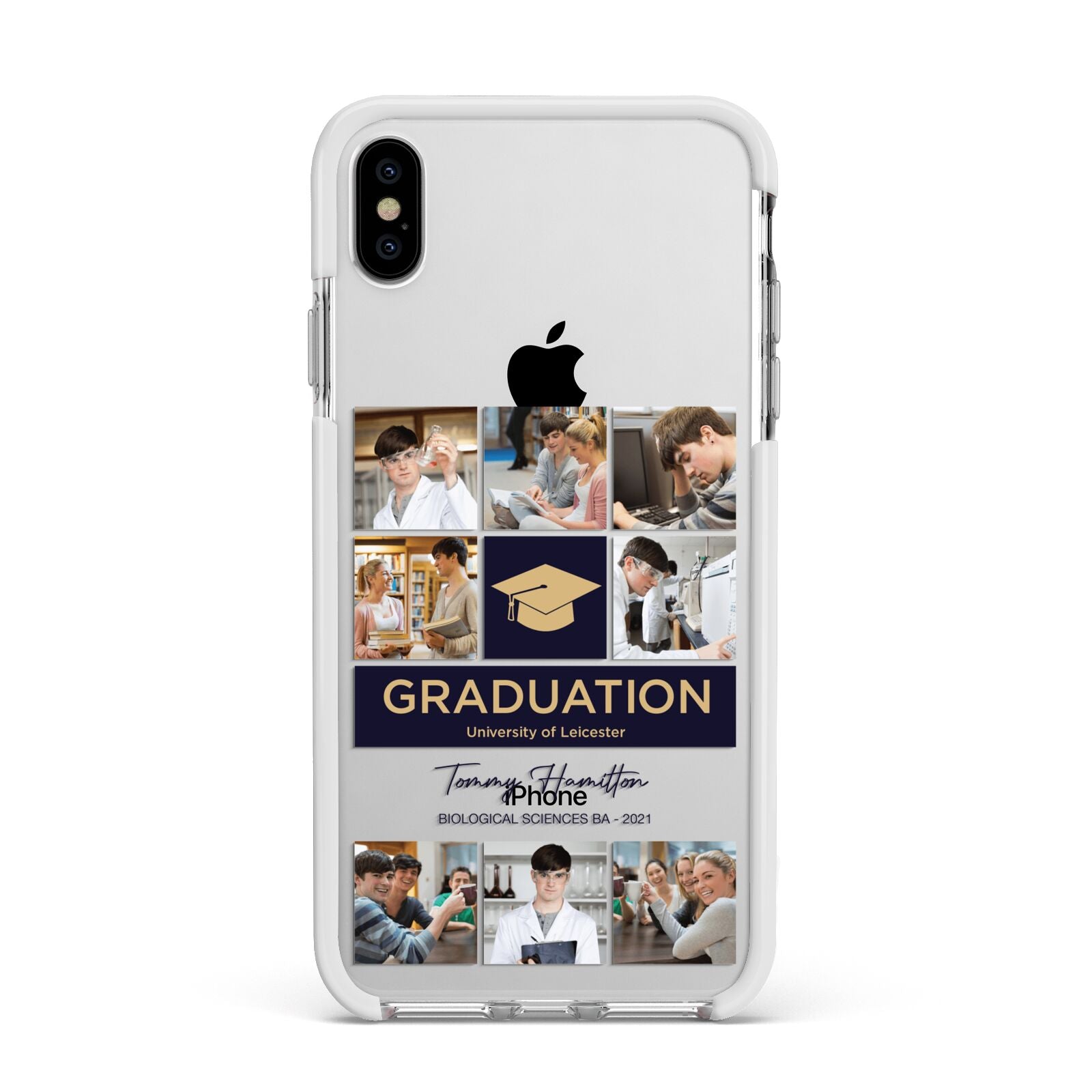 Graduation Personalised Photos Apple iPhone Xs Max Impact Case White Edge on Silver Phone