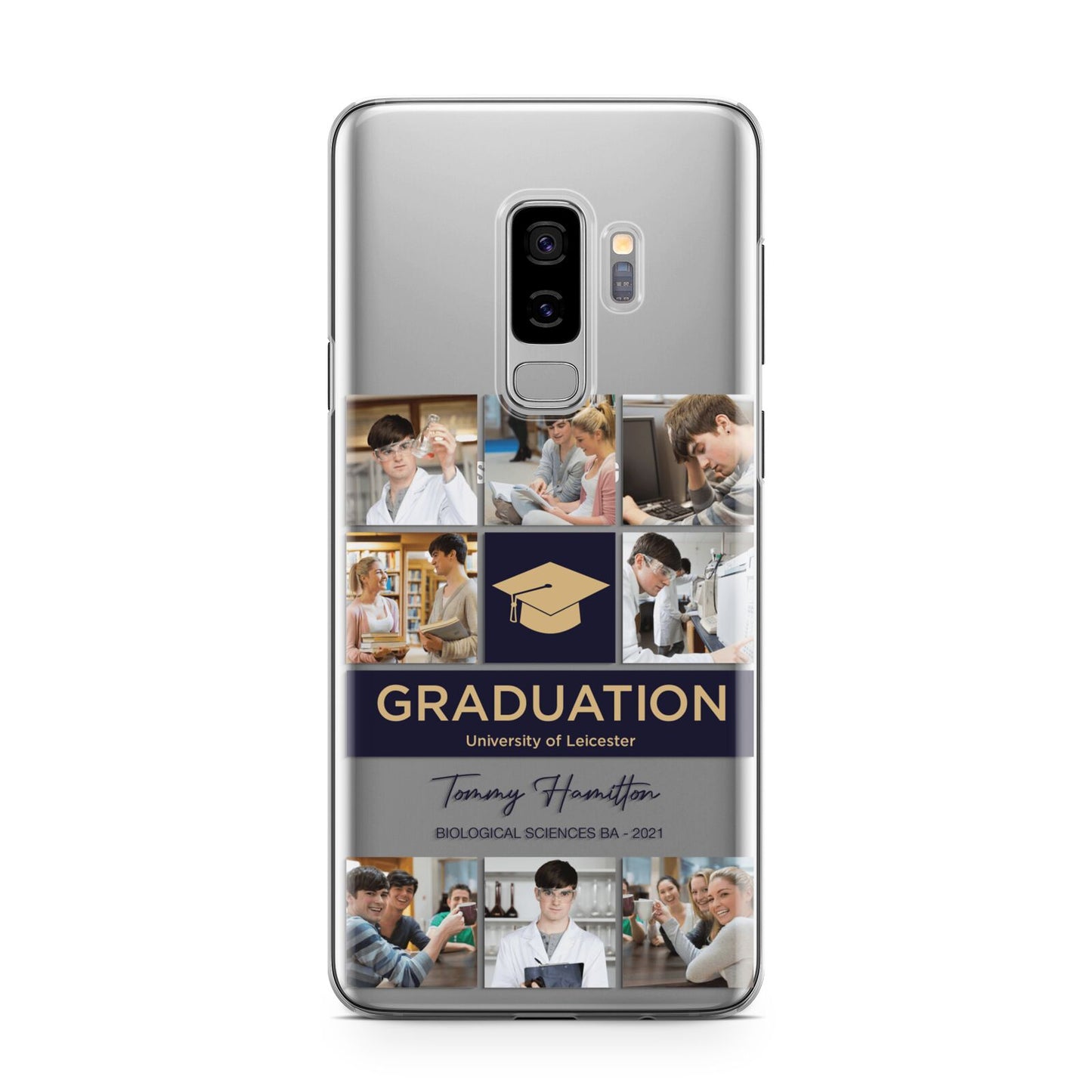 Graduation Personalised Photos Samsung Galaxy S9 Plus Case on Silver phone