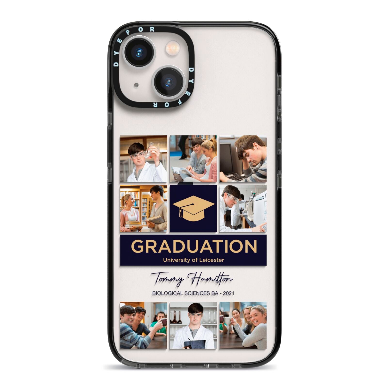 Graduation Personalised Photos iPhone 13 Black Impact Case on Silver phone