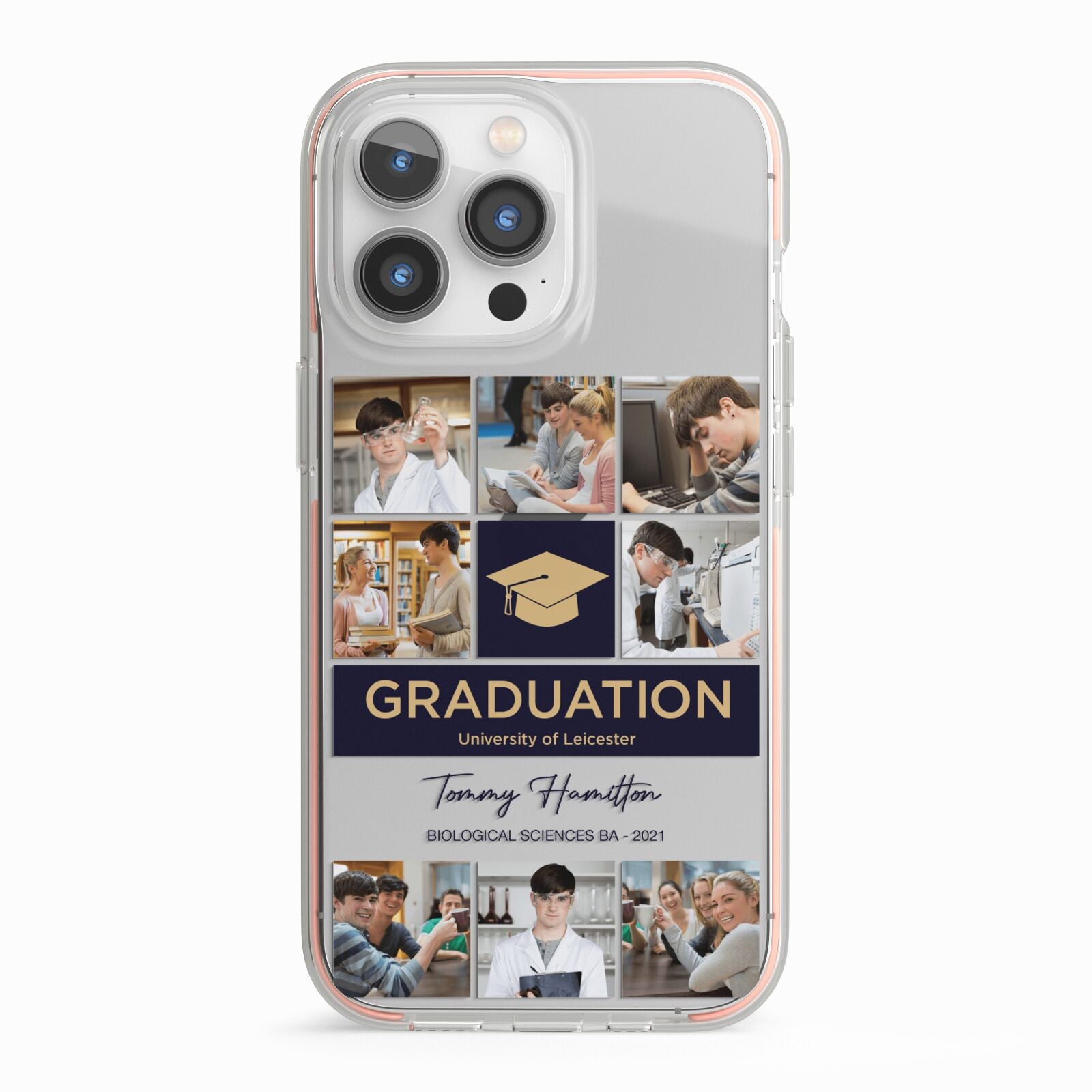 Graduation Personalised Photos iPhone 13 Pro TPU Impact Case with Pink Edges