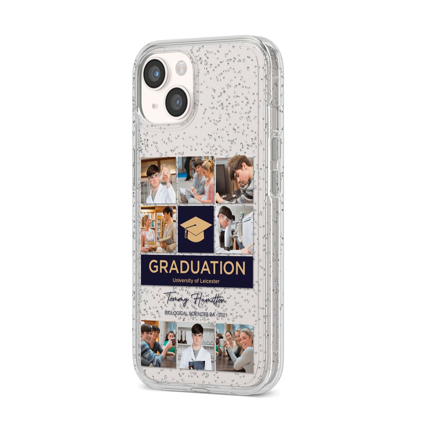 Graduation Personalised Photos iPhone 14 Glitter Tough Case Starlight Angled Image