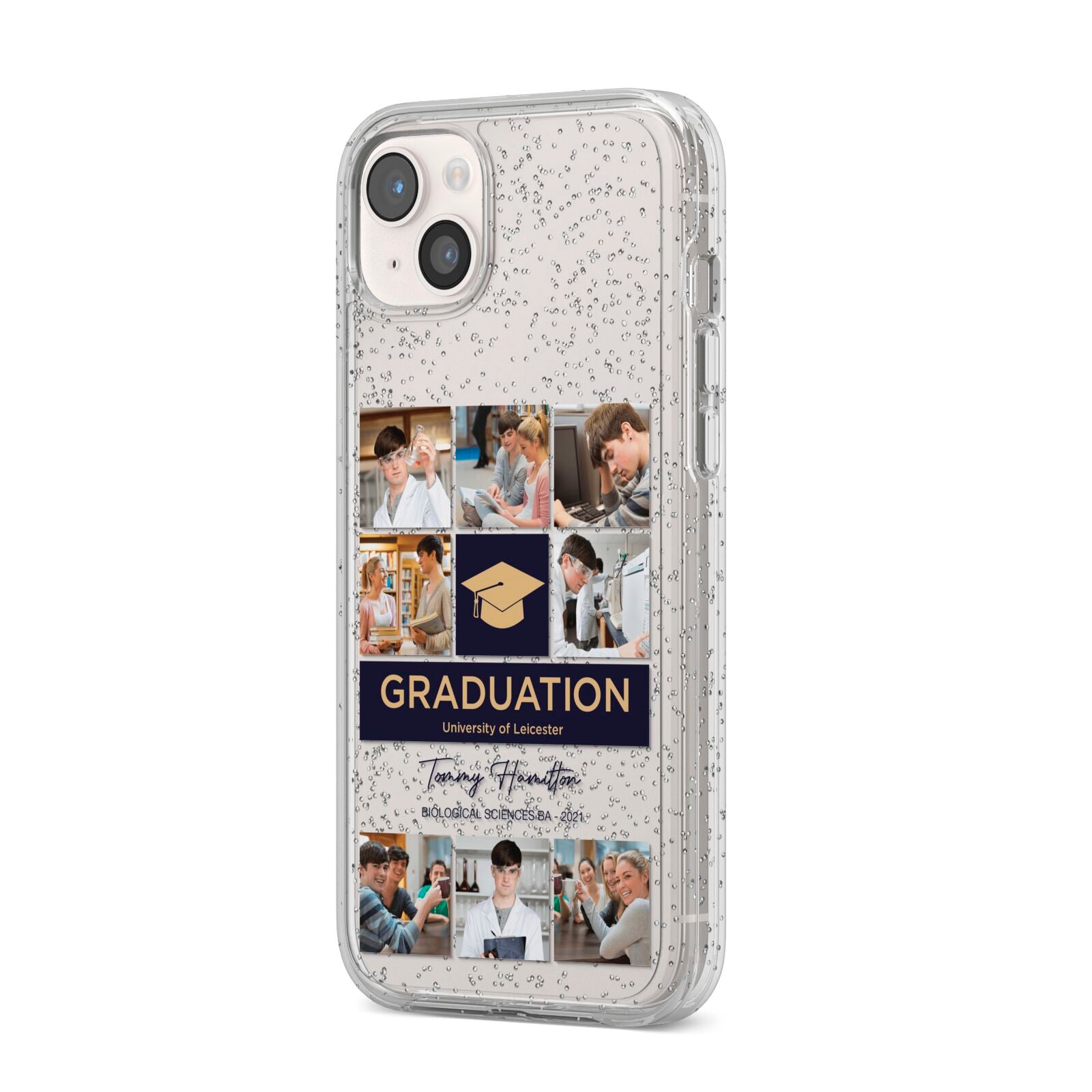 Graduation Personalised Photos iPhone 14 Plus Glitter Tough Case Starlight Angled Image