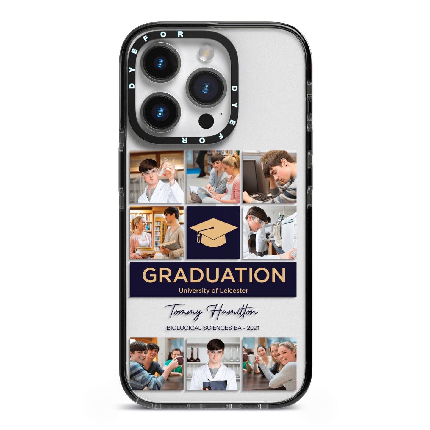 Graduation Personalised Photos iPhone 14 Pro Black Impact Case on Silver phone