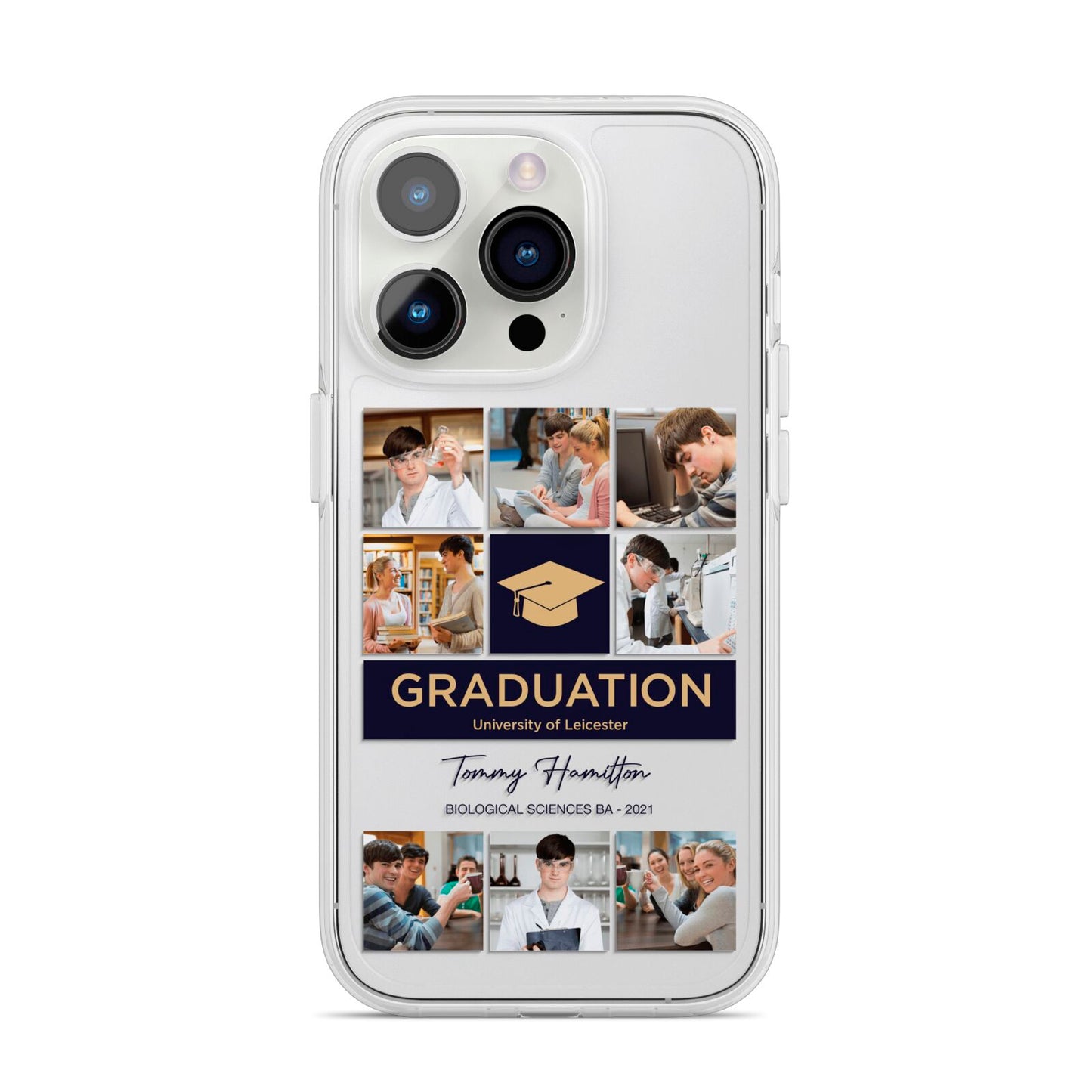 Graduation Personalised Photos iPhone 14 Pro Clear Tough Case Silver