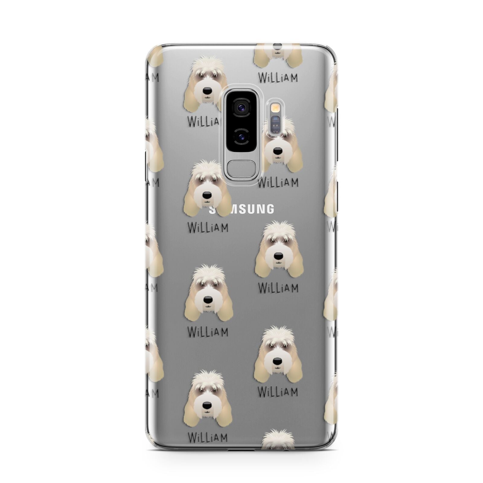 Grand Basset Griffon Vendeen Icon with Name Samsung Galaxy S9 Plus Case on Silver phone