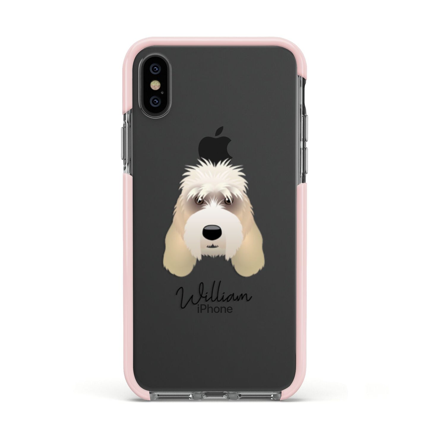 Grand Basset Griffon Vendeen Personalised Apple iPhone Xs Impact Case Pink Edge on Black Phone
