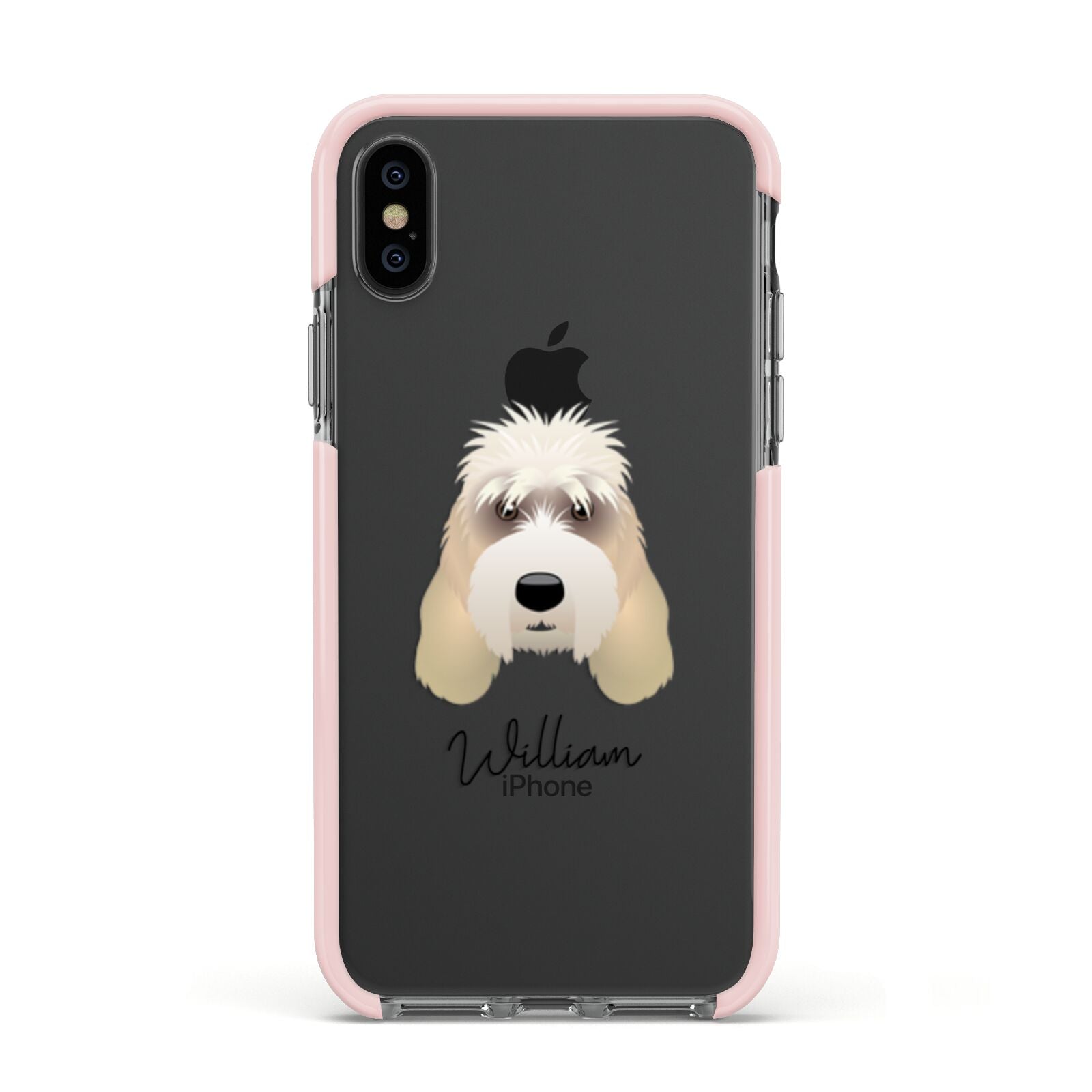 Grand Basset Griffon Vendeen Personalised Apple iPhone Xs Impact Case Pink Edge on Black Phone