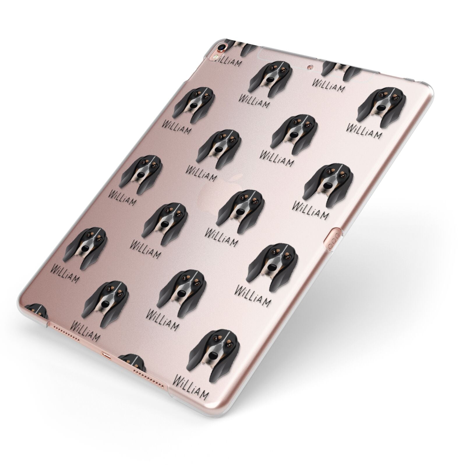 Grand Bleu De Gascogne Icon with Name Apple iPad Case on Rose Gold iPad Side View