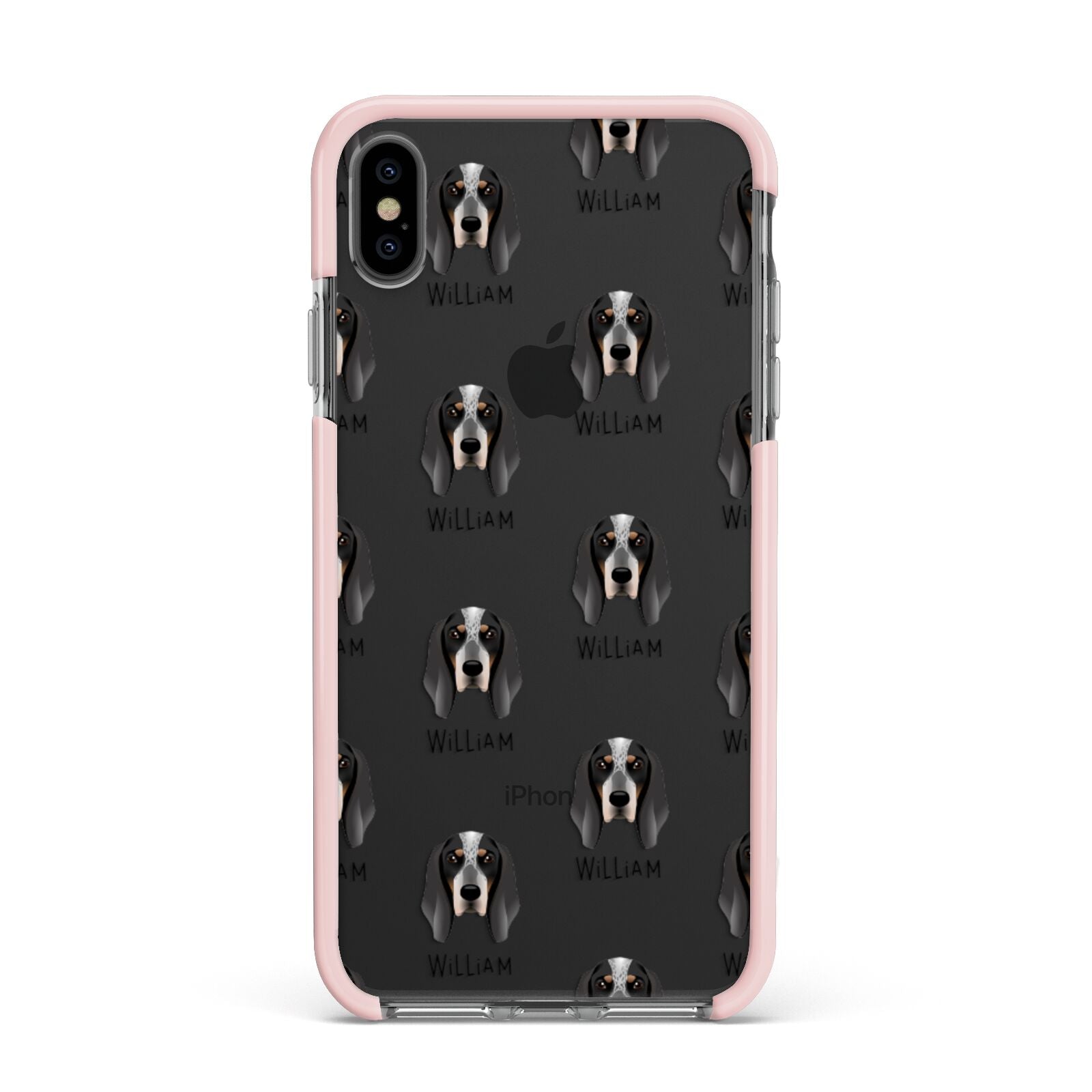Grand Bleu De Gascogne Icon with Name Apple iPhone Xs Max Impact Case Pink Edge on Black Phone
