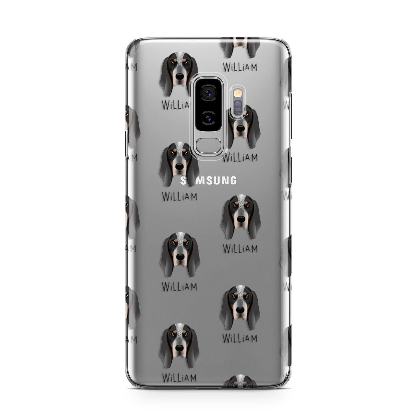Grand Bleu De Gascogne Icon with Name Samsung Galaxy S9 Plus Case on Silver phone