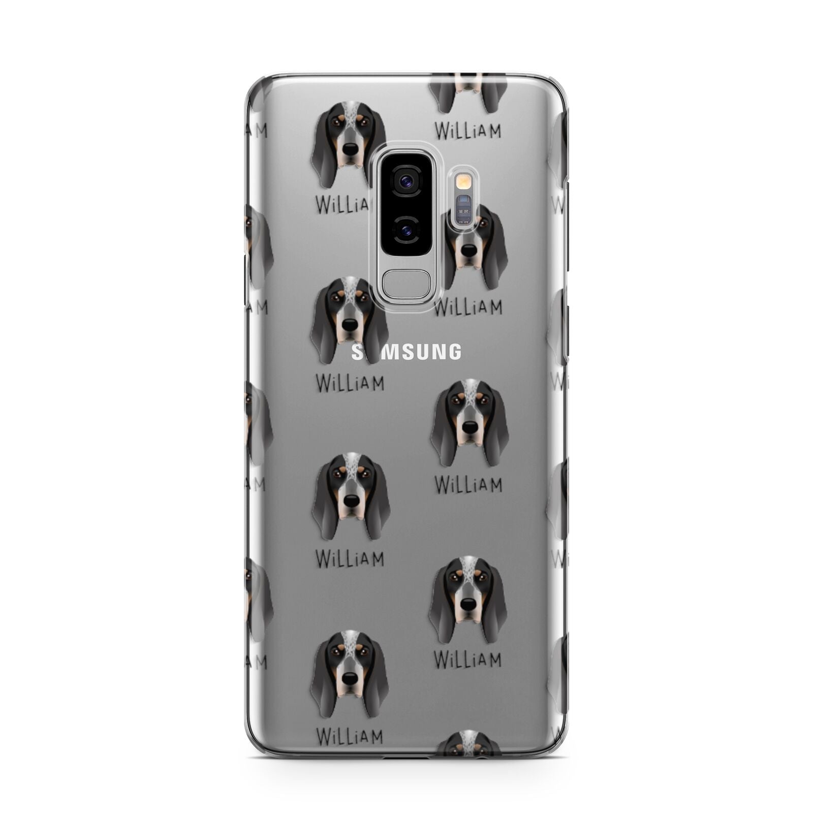 Grand Bleu De Gascogne Icon with Name Samsung Galaxy S9 Plus Case on Silver phone