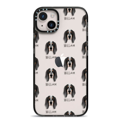 Grand Bleu De Gascogne Icon with Name iPhone 14 Plus Black Impact Case on Silver phone