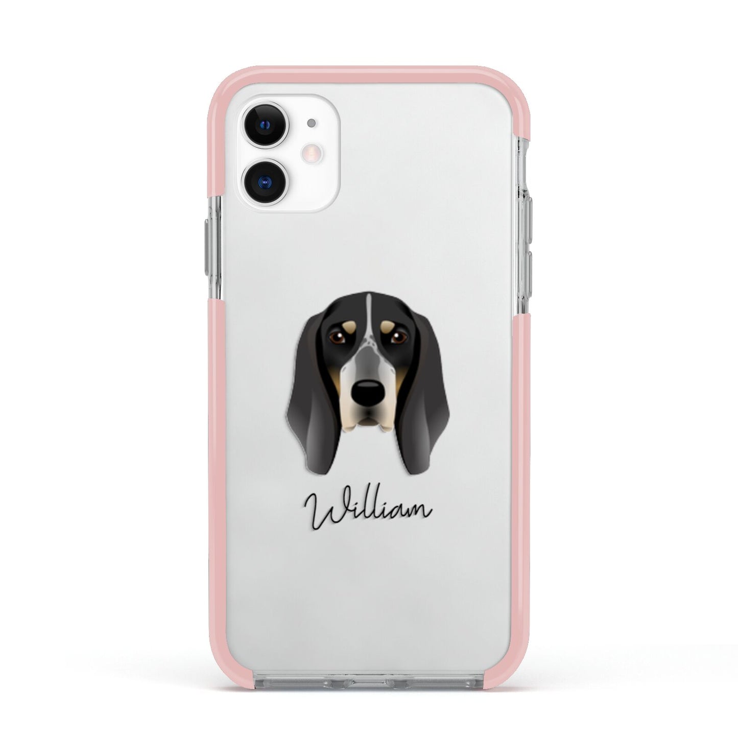 Grand Bleu De Gascogne Personalised Apple iPhone 11 in White with Pink Impact Case