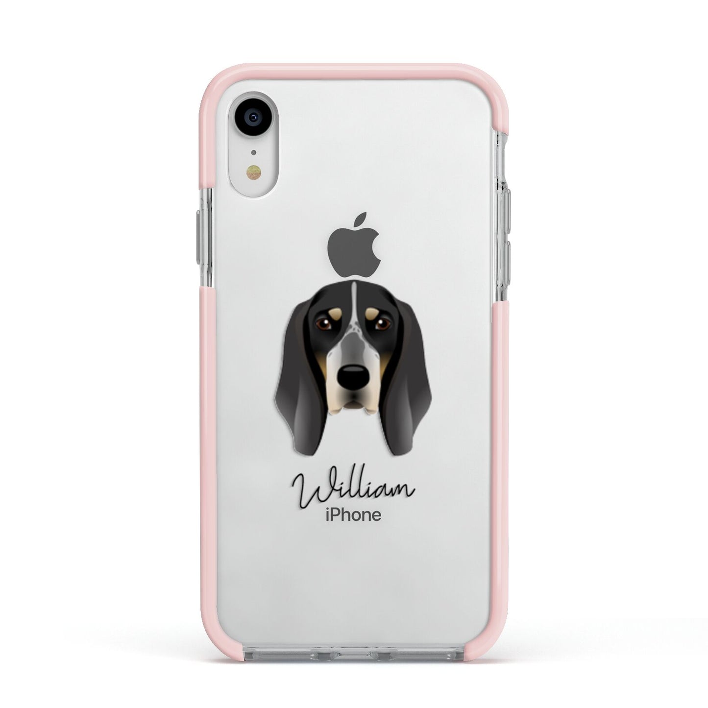 Grand Bleu De Gascogne Personalised Apple iPhone XR Impact Case Pink Edge on Silver Phone