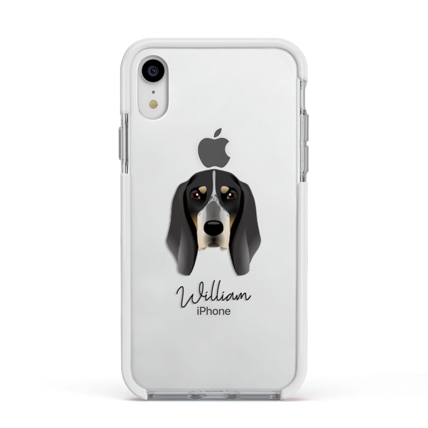 Grand Bleu De Gascogne Personalised Apple iPhone XR Impact Case White Edge on Silver Phone