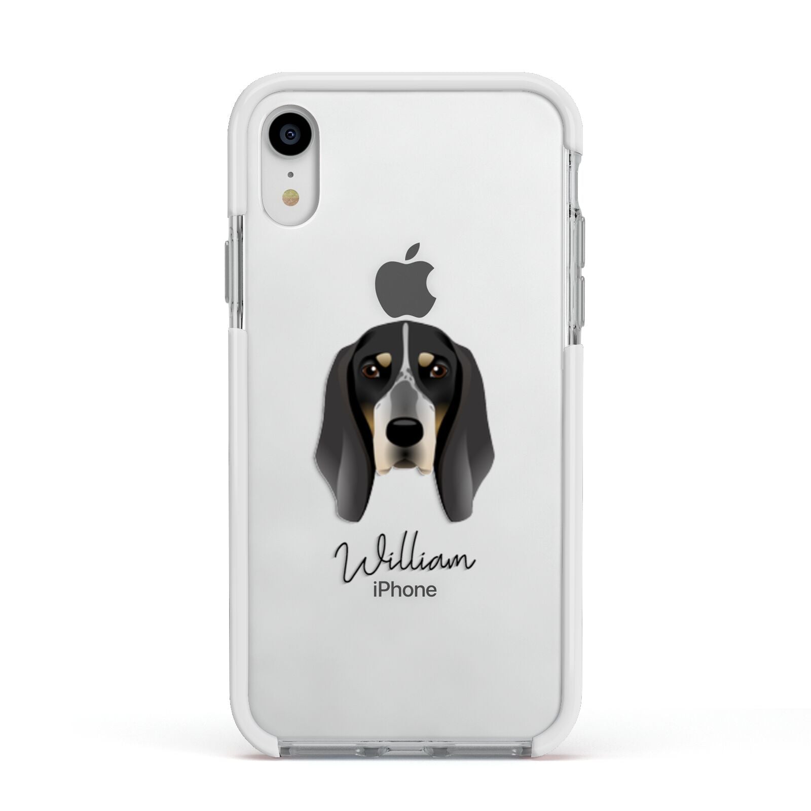 Grand Bleu De Gascogne Personalised Apple iPhone XR Impact Case White Edge on Silver Phone