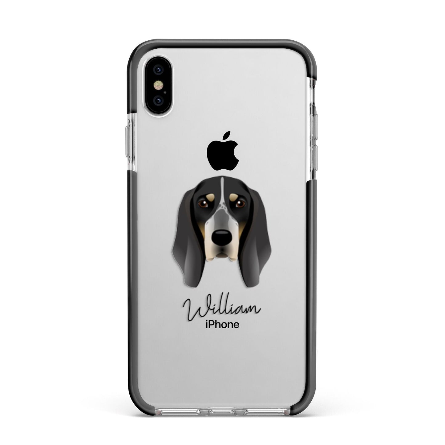 Grand Bleu De Gascogne Personalised Apple iPhone Xs Max Impact Case Black Edge on Silver Phone