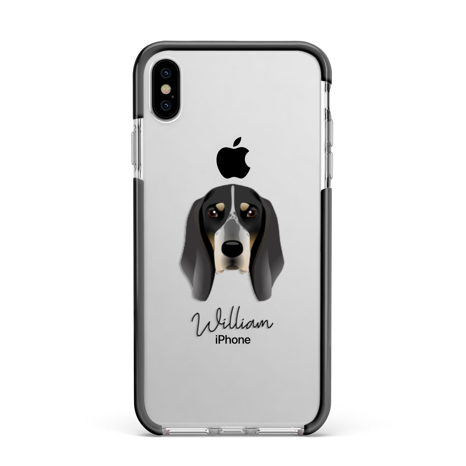 Grand Bleu De Gascogne Personalised Apple iPhone Xs Max Impact Case Black Edge on Silver Phone