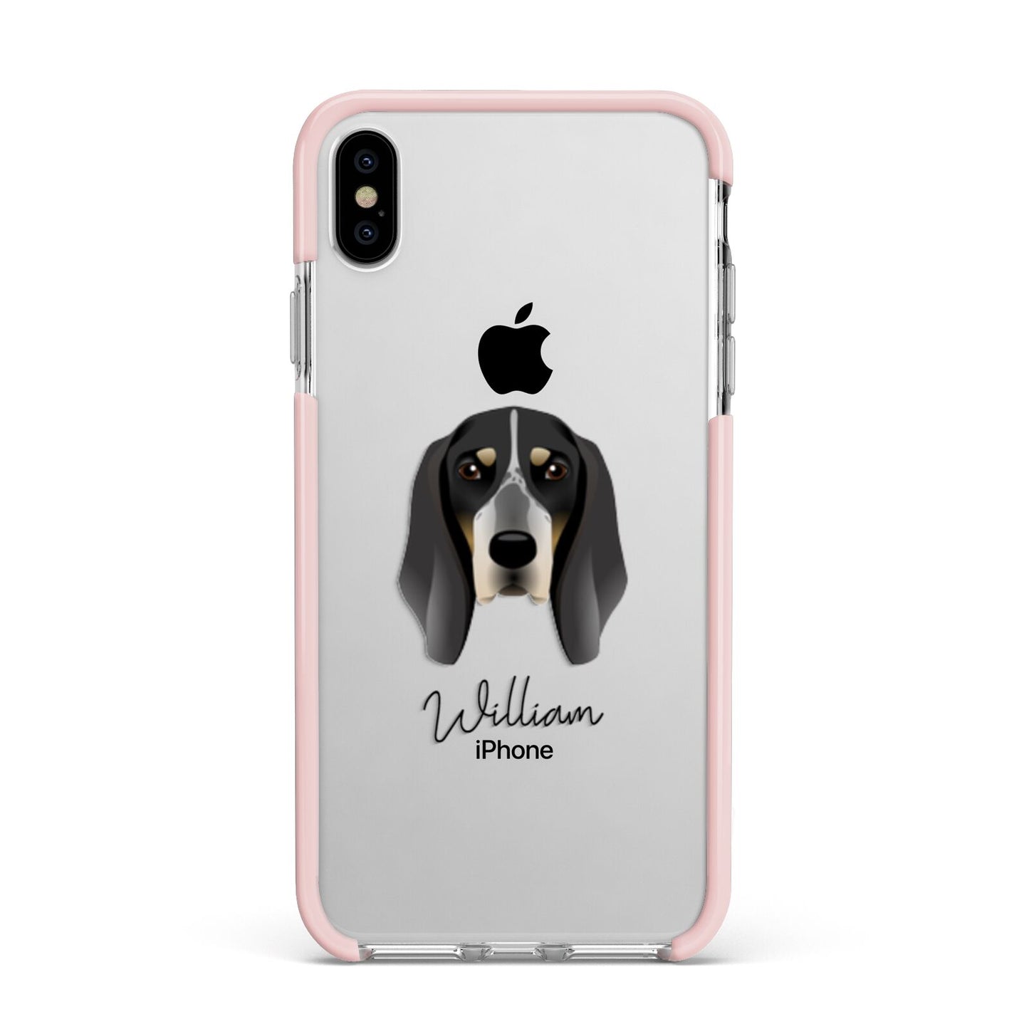 Grand Bleu De Gascogne Personalised Apple iPhone Xs Max Impact Case Pink Edge on Silver Phone