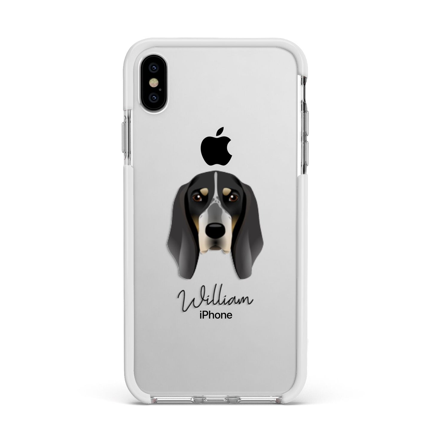 Grand Bleu De Gascogne Personalised Apple iPhone Xs Max Impact Case White Edge on Silver Phone