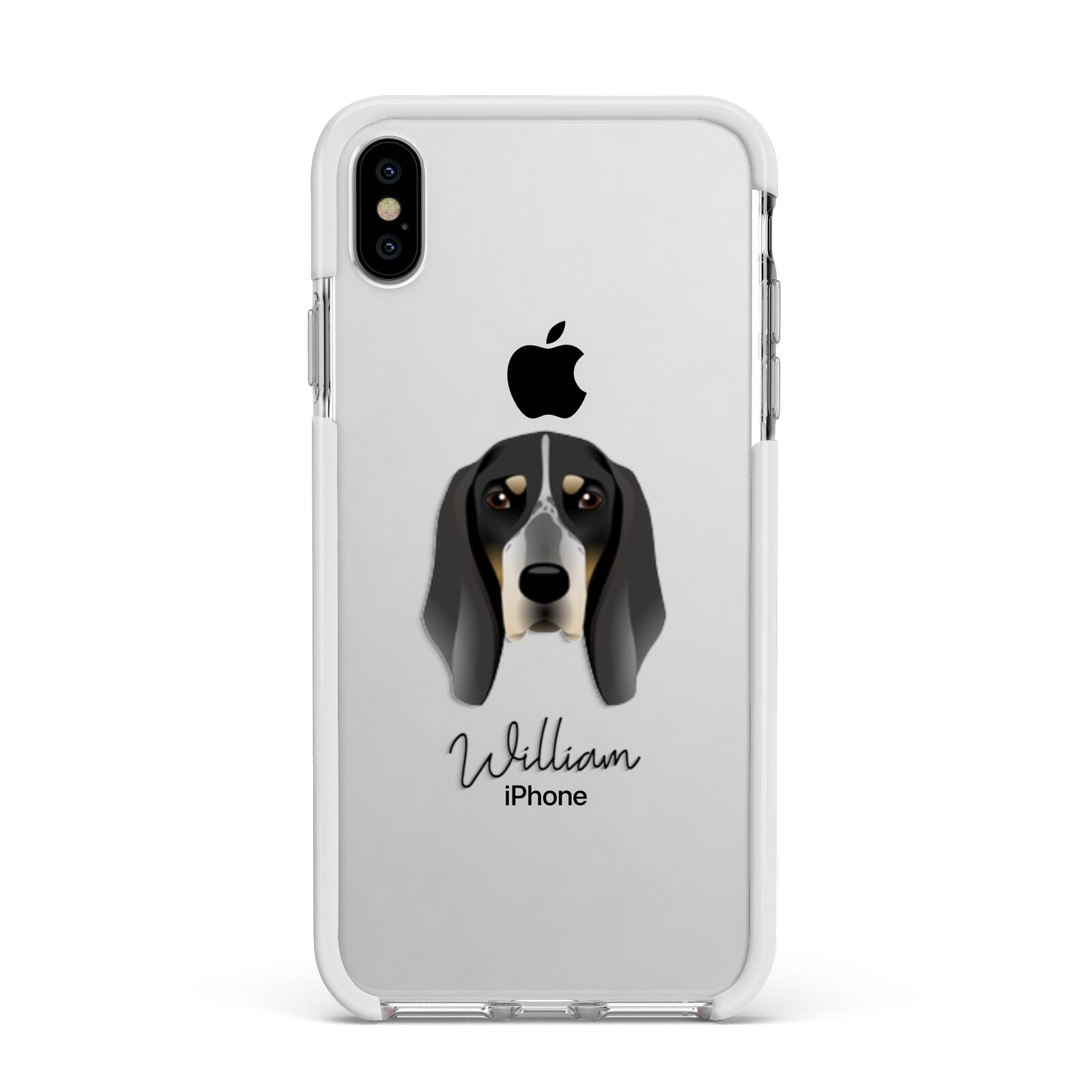 Grand Bleu De Gascogne Personalised Apple iPhone Xs Max Impact Case White Edge on Silver Phone