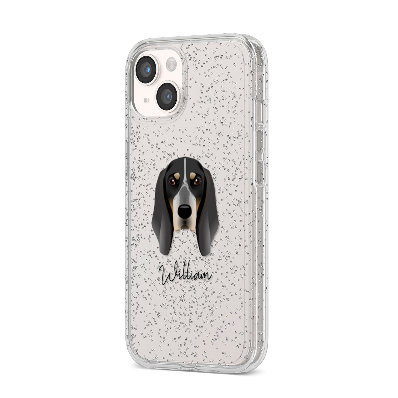 Grand Bleu De Gascogne Personalised iPhone 14 Glitter Tough Case Starlight Angled Image