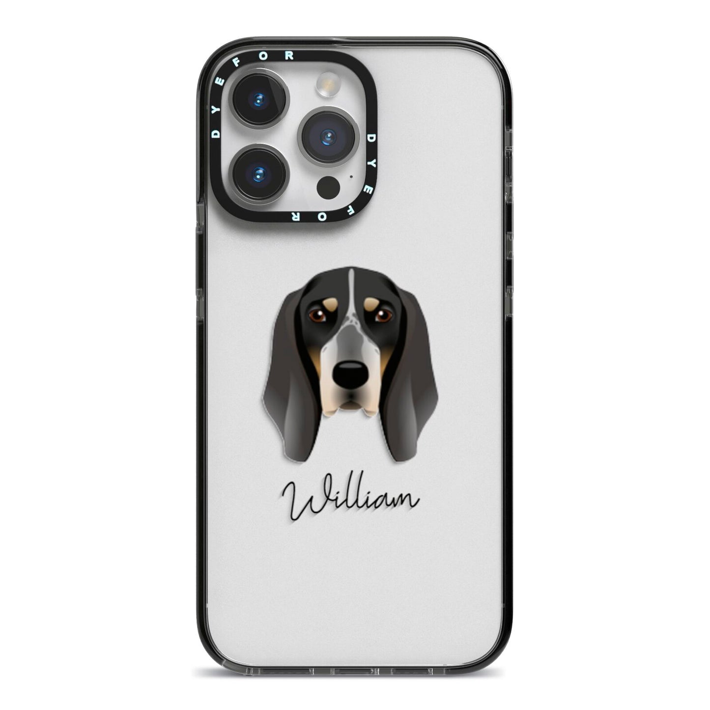 Grand Bleu De Gascogne Personalised iPhone 14 Pro Max Black Impact Case on Silver phone