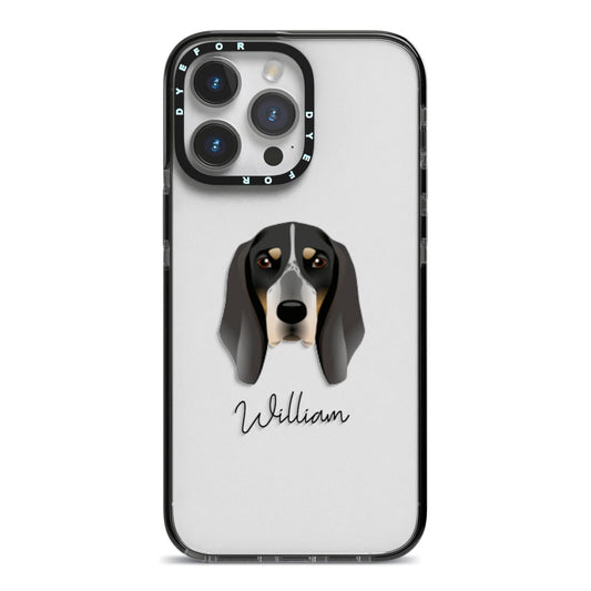 Grand Bleu De Gascogne Personalised iPhone 14 Pro Max Black Impact Case on Silver phone