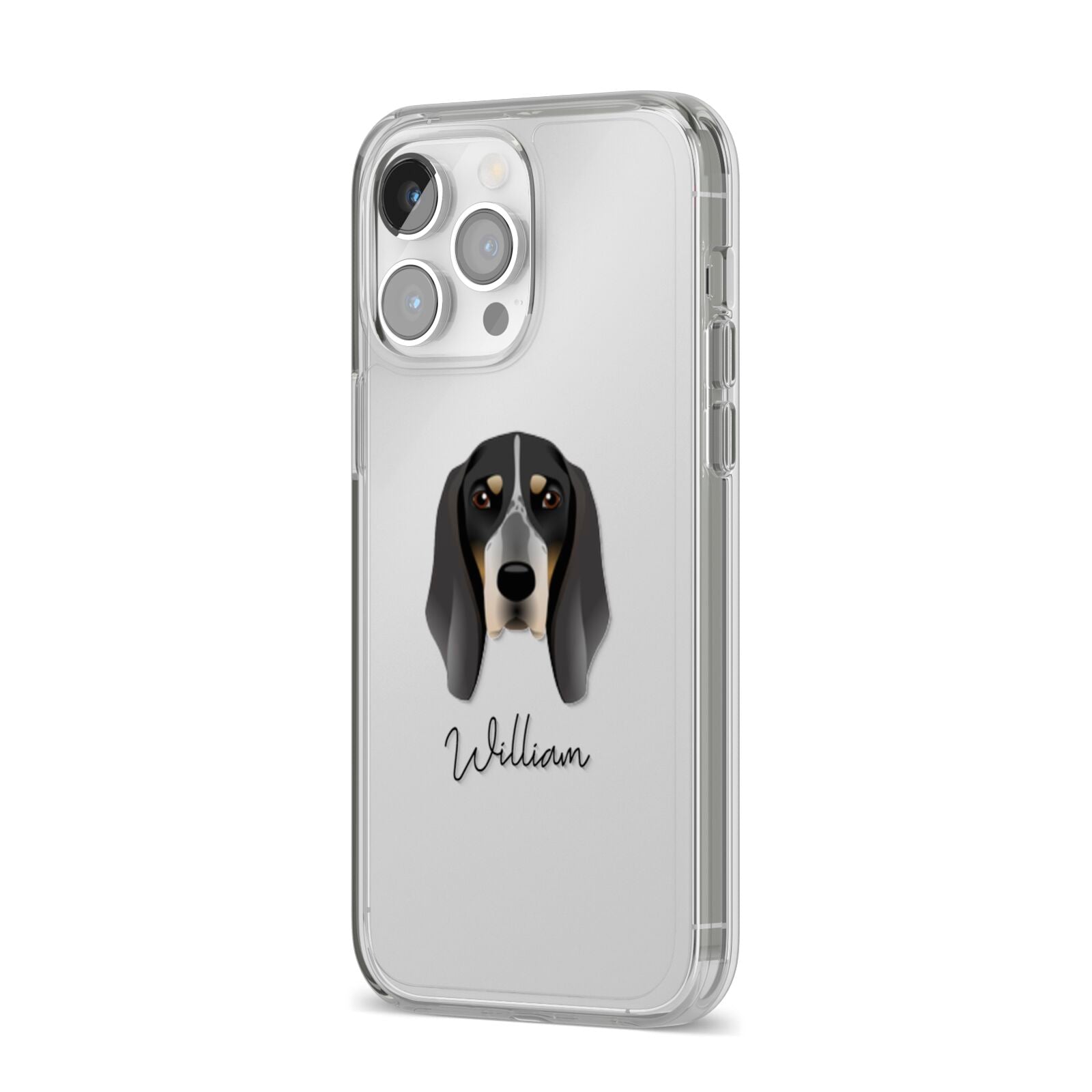 Grand Bleu De Gascogne Personalised iPhone 14 Pro Max Clear Tough Case Silver Angled Image