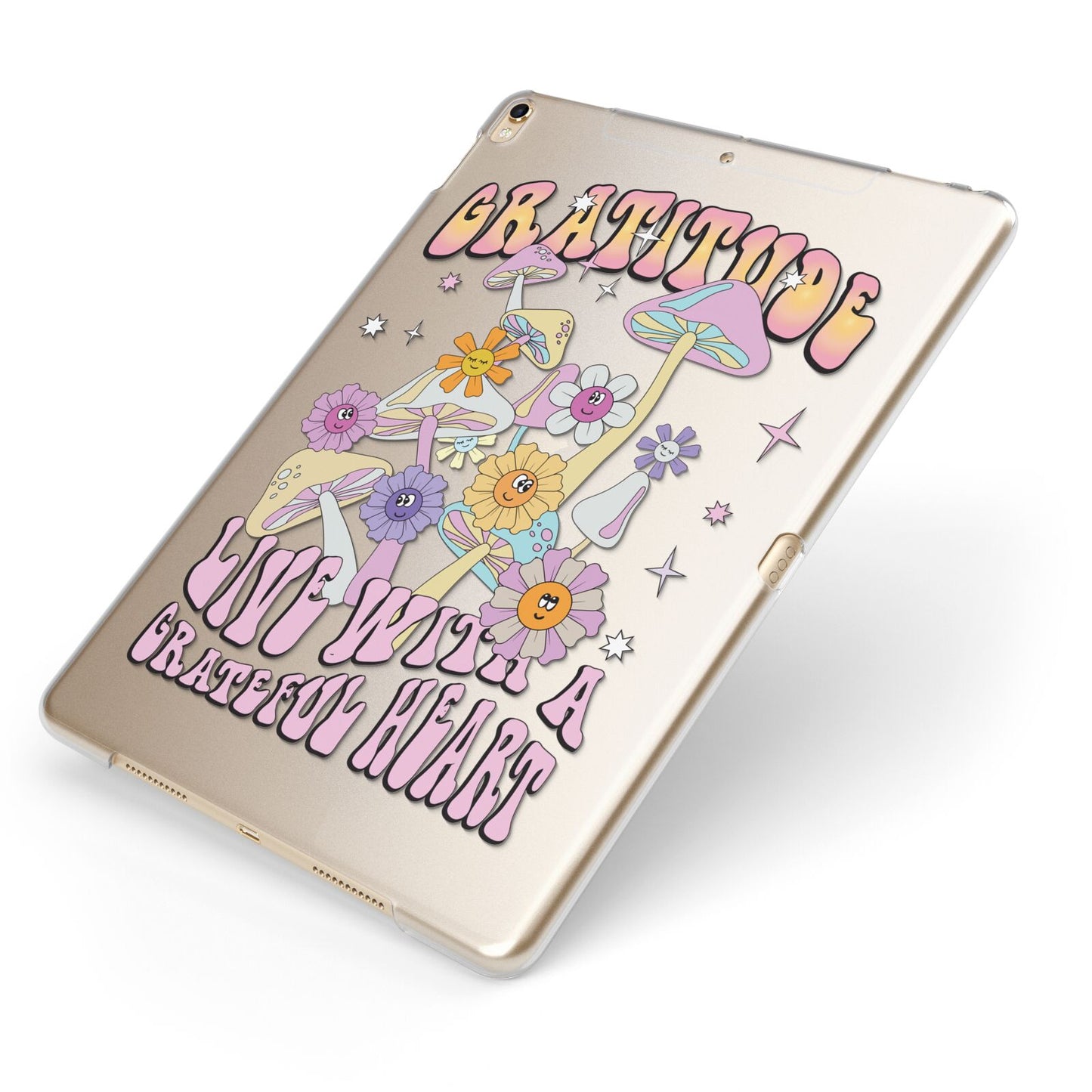 Grattitude Apple iPad Case on Gold iPad Side View