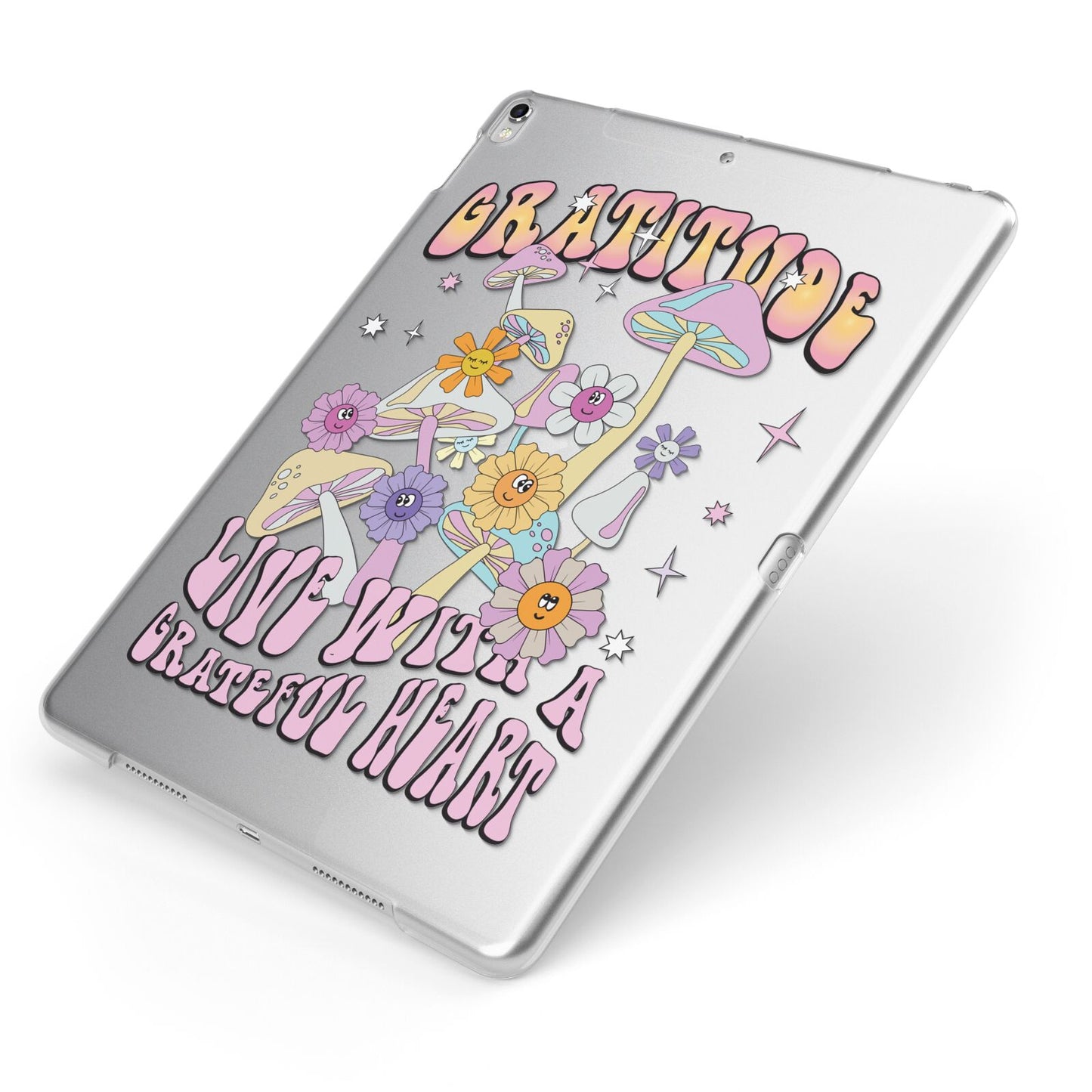 Grattitude Apple iPad Case on Silver iPad Side View