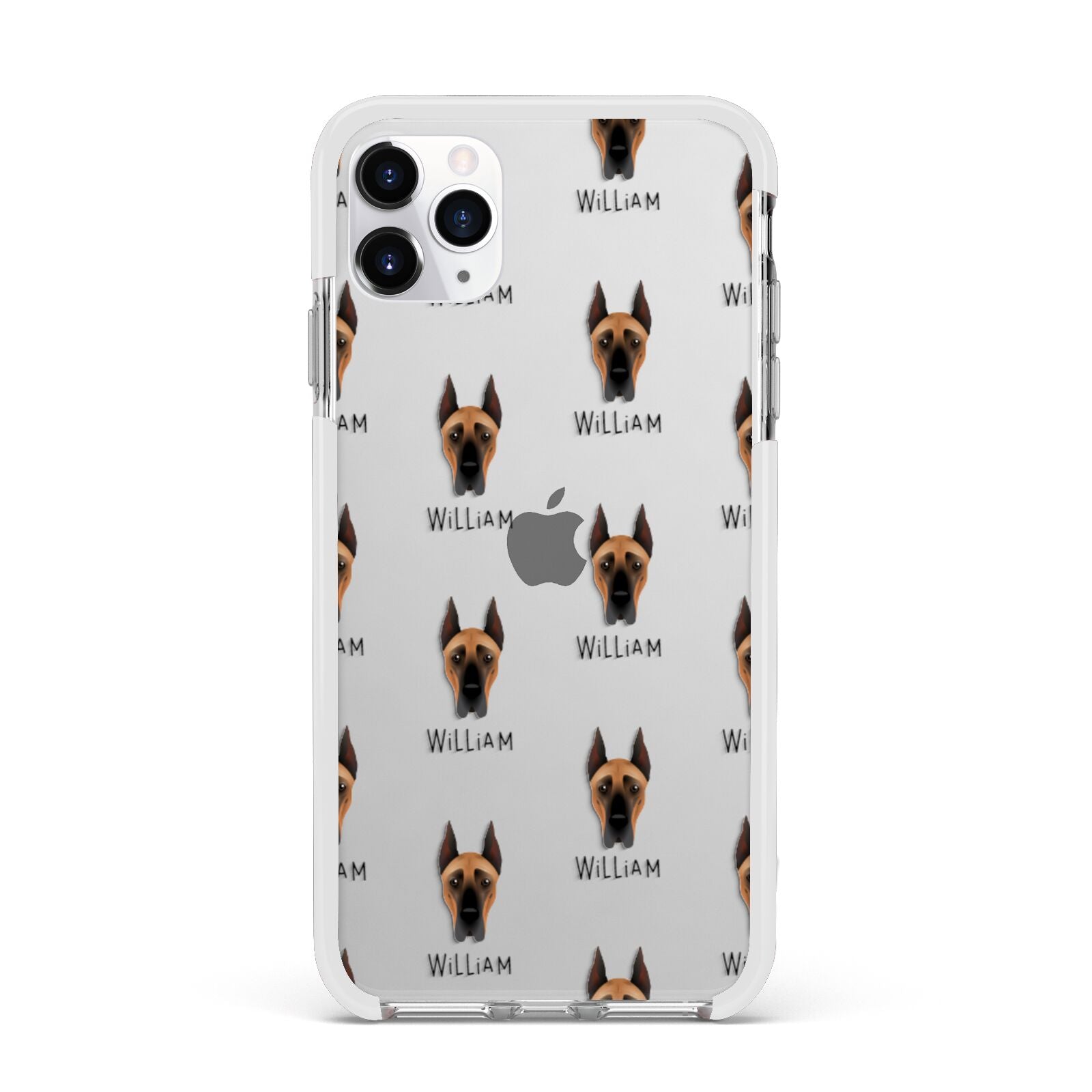 Great Dane Icon with Name Apple iPhone 11 Pro Max in Silver with White Impact Case