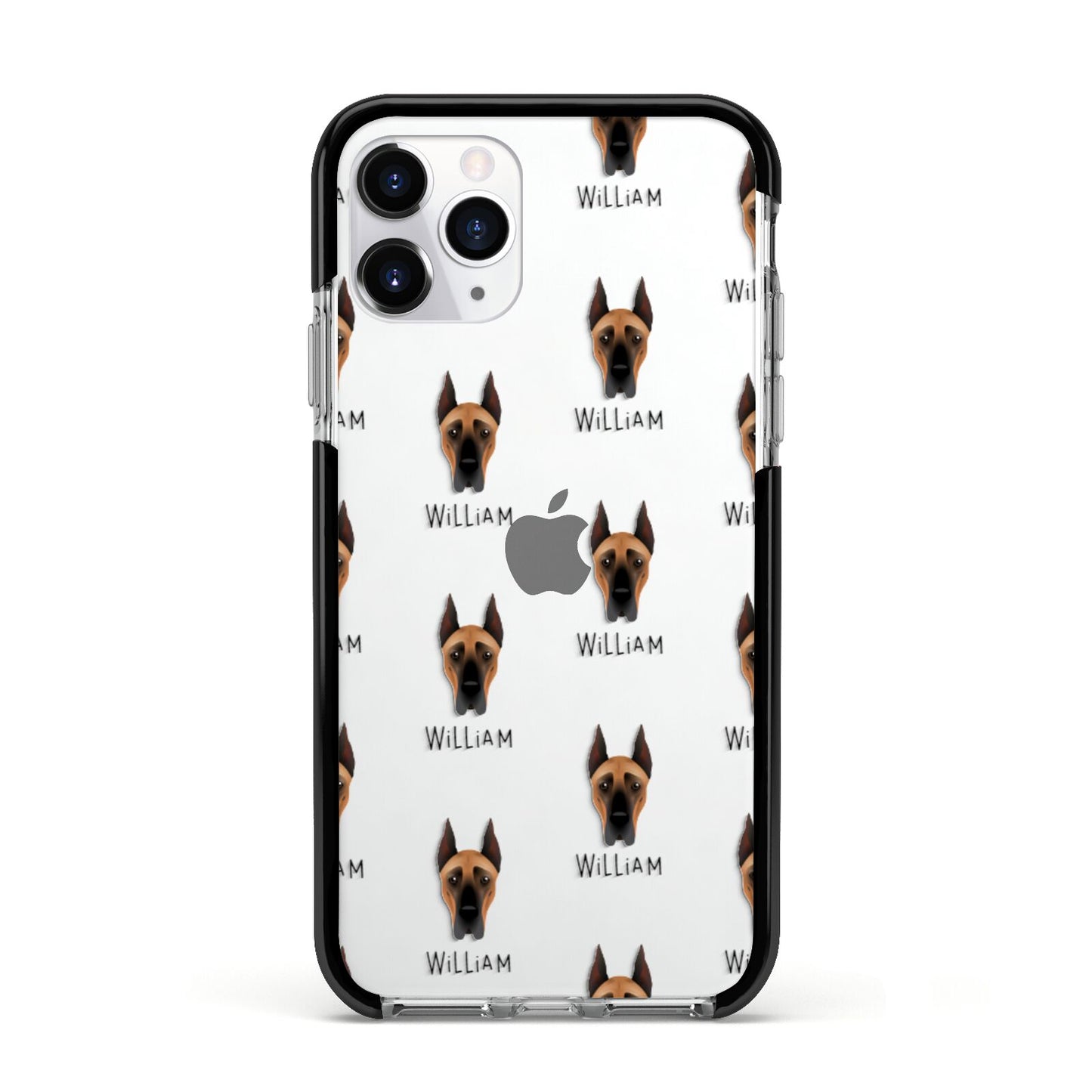 Great Dane Icon with Name Apple iPhone 11 Pro in Silver with Black Impact Case