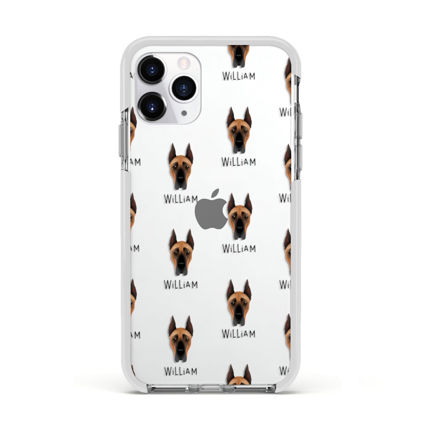 Great Dane Icon with Name Apple iPhone 11 Pro in Silver with White Impact Case