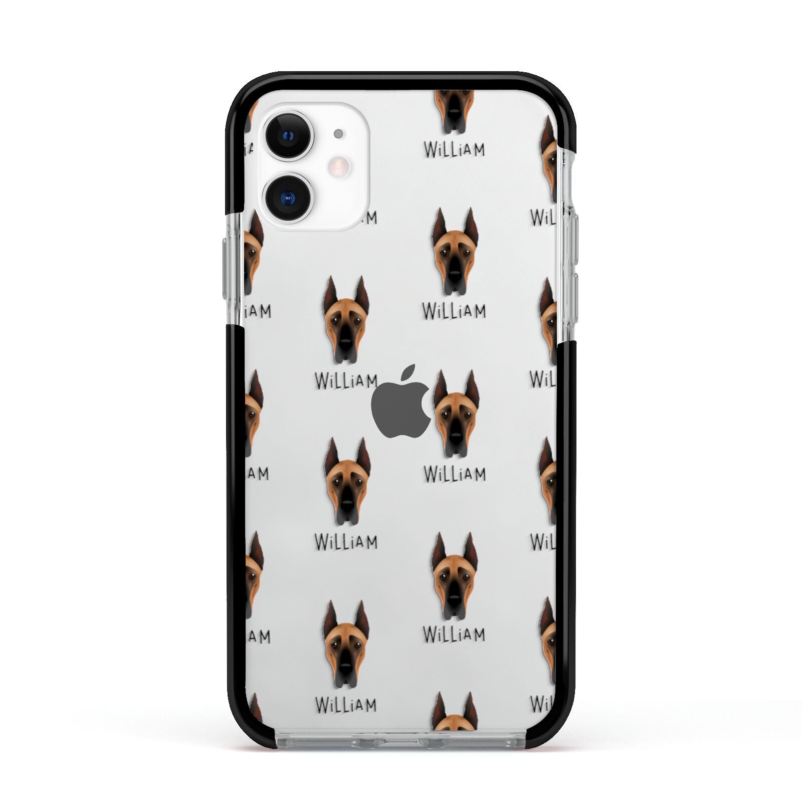 Great Dane Icon with Name Apple iPhone 11 in White with Black Impact Case