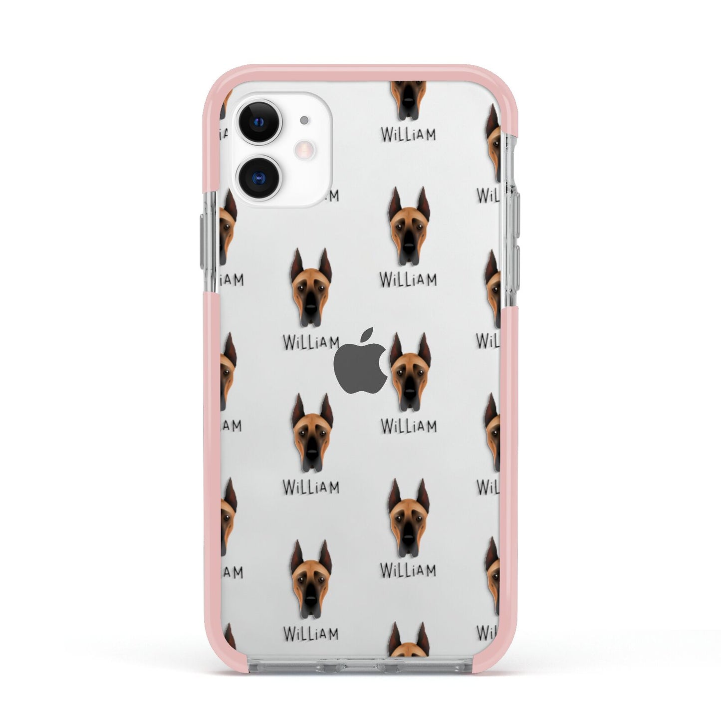 Great Dane Icon with Name Apple iPhone 11 in White with Pink Impact Case