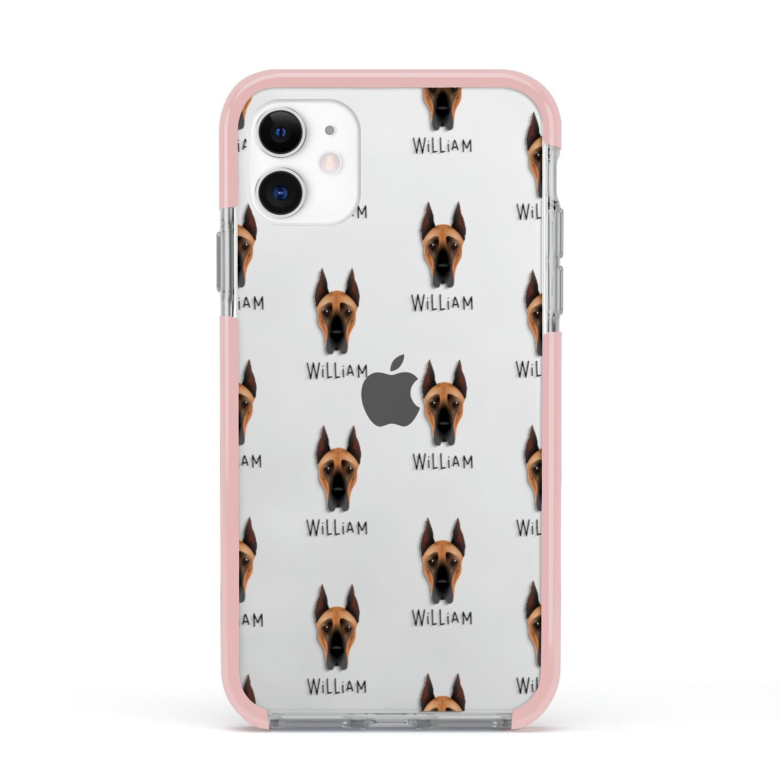 Great Dane Icon with Name Apple iPhone 11 in White with Pink Impact Case