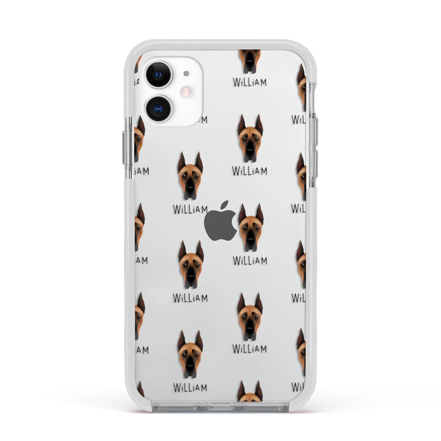 Great Dane Icon with Name Apple iPhone 11 in White with White Impact Case