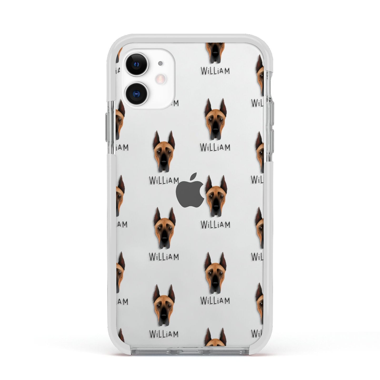 Great Dane Icon with Name Apple iPhone 11 in White with White Impact Case