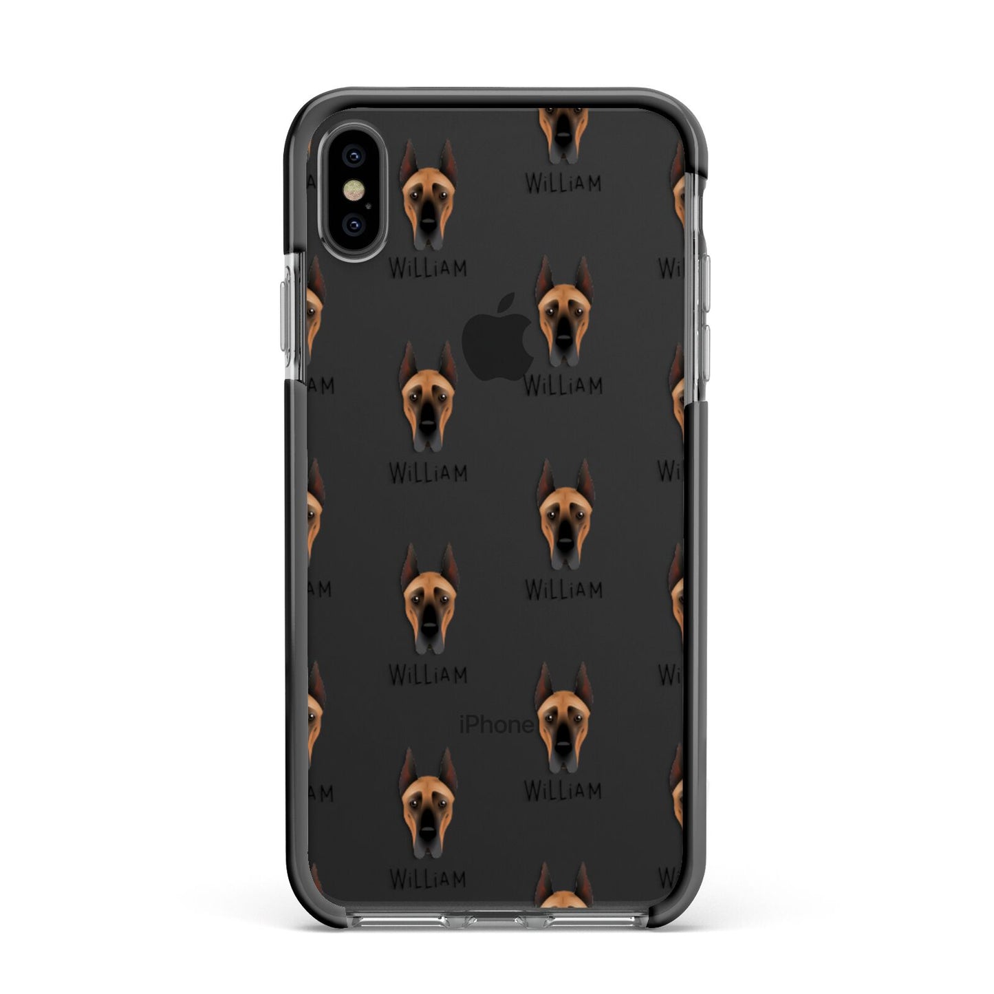 Great Dane Icon with Name Apple iPhone Xs Max Impact Case Black Edge on Black Phone