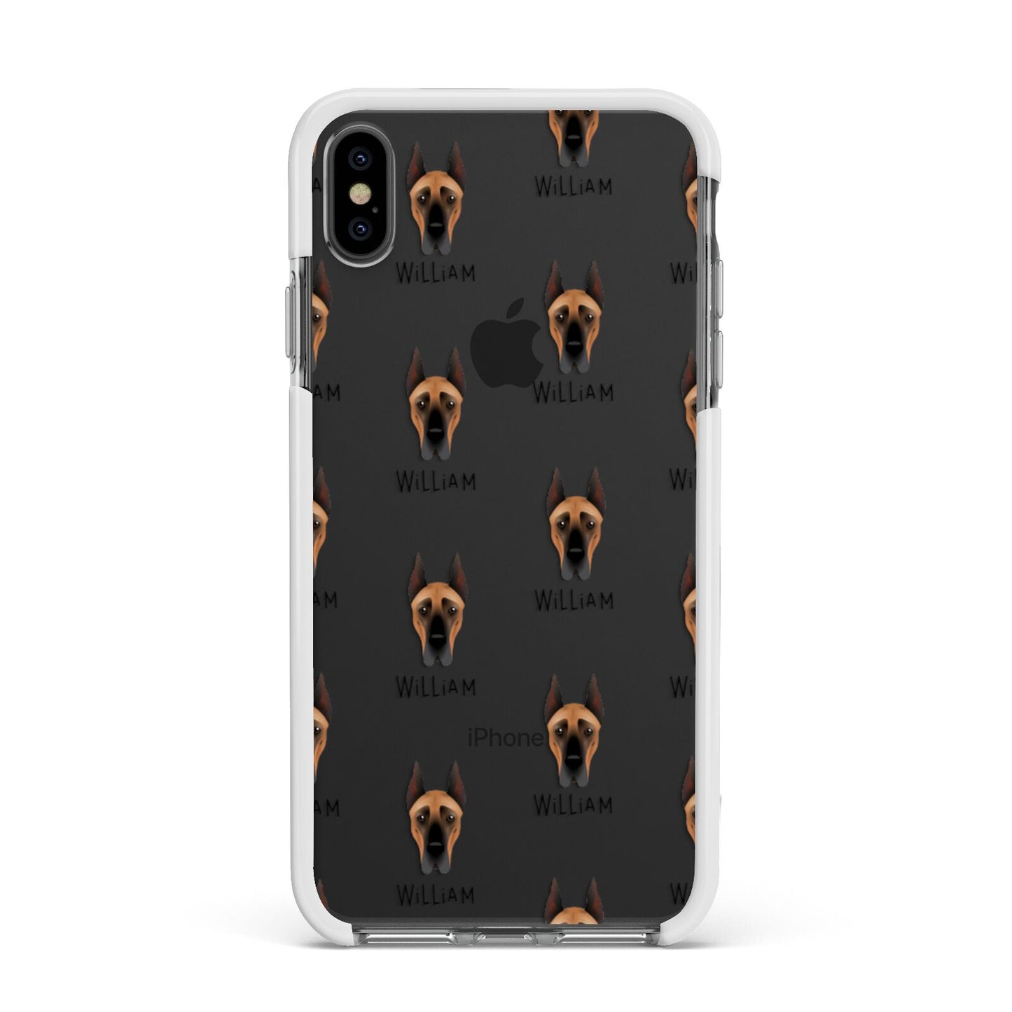 Great Dane Icon with Name Apple iPhone Xs Max Impact Case White Edge on Black Phone