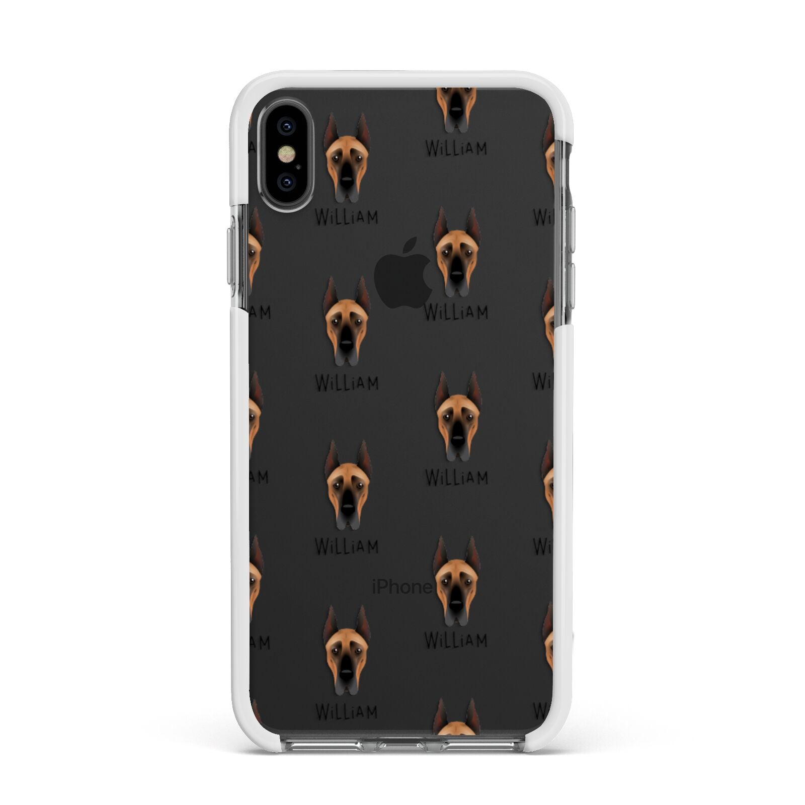 Great Dane Icon with Name Apple iPhone Xs Max Impact Case White Edge on Black Phone