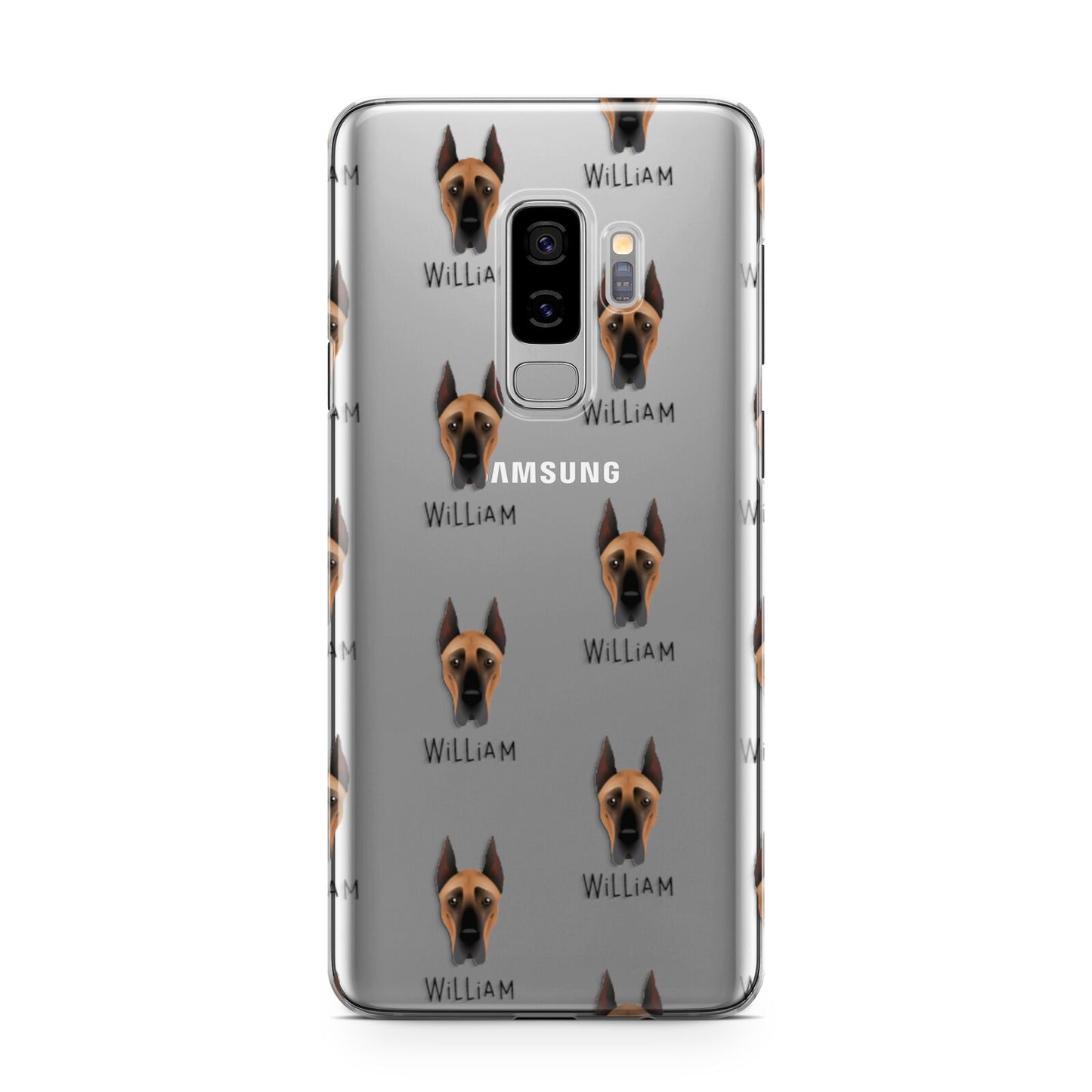 Great Dane Icon with Name Samsung Galaxy S9 Plus Case on Silver phone